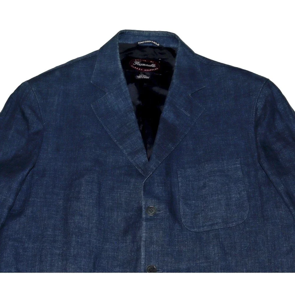 Faconnable‎ Men's 100% Linen Chambray Denim Blazer Sport Coat Jacket Size XL
